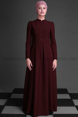 Annahar Buğlem Dress - Maroon - Thumbnail