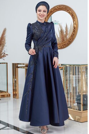 Asil Abiye Lacivert - Dresslife Tesettür Giyim - ALM2105 - Thumbnail