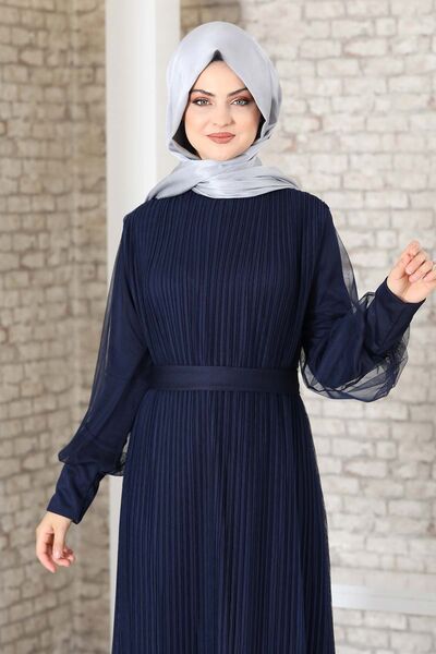 Begüm Pilise Detay Elbise Lacivert - Fashion Showcase Design - FSC3017