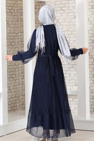 Begüm Pilise Detay Elbise Lacivert - Fashion Showcase Design - FSC3017 - Thumbnail