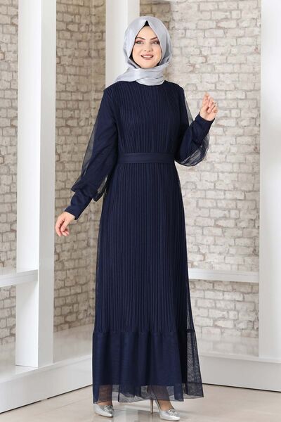 Begüm Pilise Detay Elbise Lacivert - Fashion Showcase Design - FSC3017