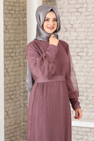 Begüm Pilise Detay Elbise Lila - Fashion Showcase Design - FSC3017 - Thumbnail