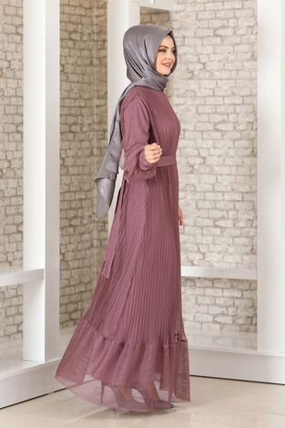 Begüm Pilise Detay Elbise Lila - Fashion Showcase Design - FSC3017 - Thumbnail
