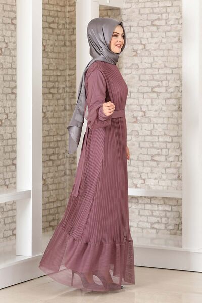 Begüm Pilise Detay Elbise Lila - Fashion Showcase Design - FSC3017
