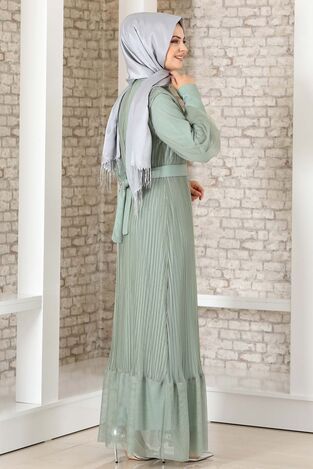 Begüm Pilise Detay Elbise Mint - Fashion Showcase Design - FSC3017 - Thumbnail
