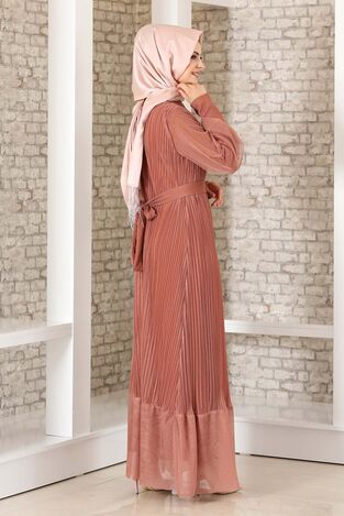 Begüm Pilise Detay Elbise Soğan Kabuğu - Fashion Showcase Design - FSC3017 - Thumbnail
