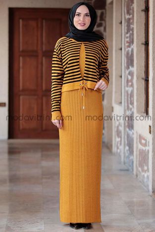 MDV Collection - Beli Bağcıklı Elbise Hardal - MDV5024