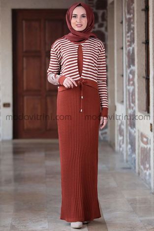 MDV Collection - Beli Bağcıklı Elbise Kiremit - MDV5024