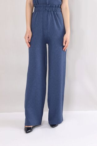 Beli Lastikli Bol Paça Keten Pantolon - Mavi - FSC3112 