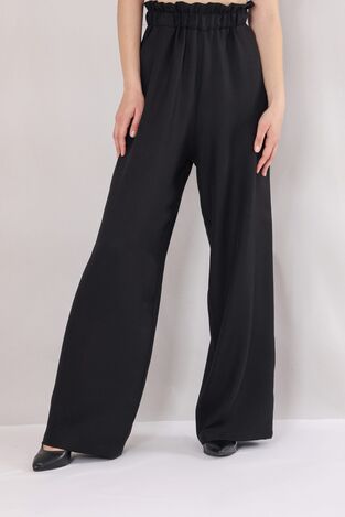 Beli Lastikli Bol Paça Keten Pantolon - Siyah - FSC3112 