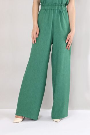 Beli Lastikli Bol Paça Keten Pantolon - Yeşil - FSC3112 