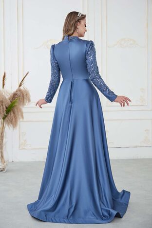 Berrak Abiye Mavi - Dresslife Tesettür Giyim - DRS3013 - Thumbnail