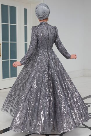 Beylem Prenses Abiye Gri - Dresslife Tesettür Giyim - ALM2097 - Thumbnail