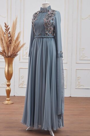 Birşah Abiye Mavi - Dresslife Tesettür Giyim - ALM2107 - Thumbnail