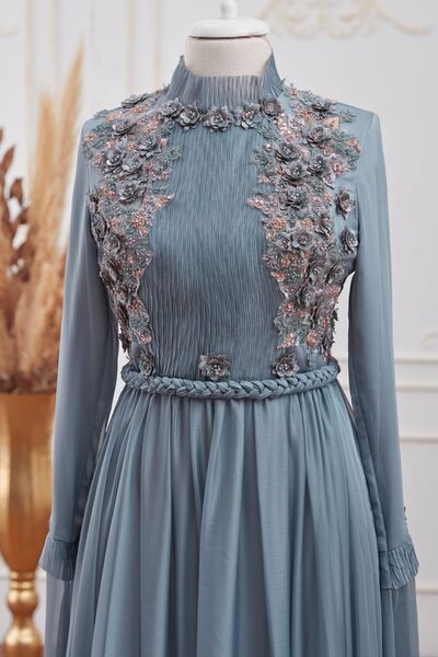 Birşah Abiye Mavi - Dresslife Tesettür Giyim - ALM2107