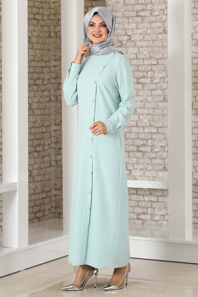 Boydan Düğmeli Ferace Elbise Mint - Fashion Showcase Design - FSC3041