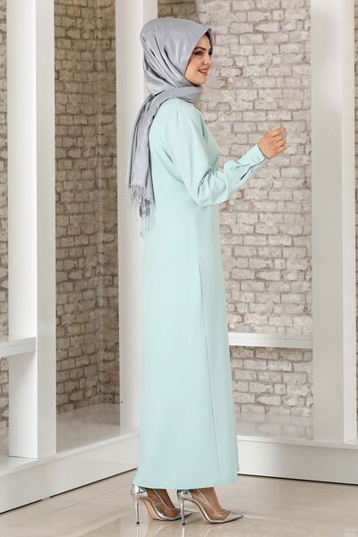 Boydan Düğmeli Ferace Elbise Mint - Fashion Showcase Design - FSC3041
