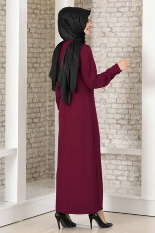 Boydan Düğmeli Ferace Elbise Mürdüm - Fashion Showcase Design - FSC3041 - Thumbnail
