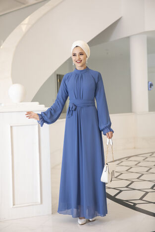 Al-Marah - Büzgülü Elbise İndigo ALM2057