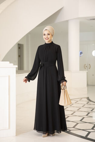 Al-Marah - Büzgülü Elbise Siyah ALM2057