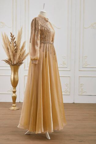 Çağla Abiye Gold - Dresslife Tesettür Giyim - DRS3007 - Thumbnail