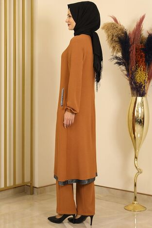 Cep Detaylı Pantolonlu Takım Kiremit - Fashion Showcase Design - FSC2109 - Thumbnail