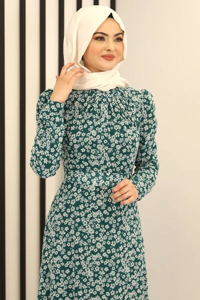 Çiçek Şifon Elbise Yeşil - Fashion Showcase Design - FSC2163