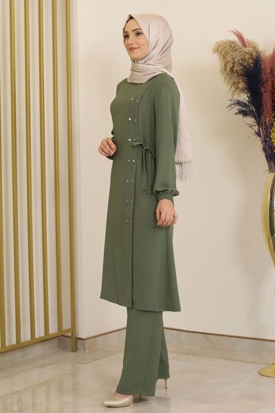 Çıtçıt Detay Pantolonlu Ayrobin Takım Haki - Fashion Showcase Design - FSC2095
