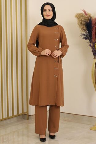 Çıtçıt Detay Pantolonlu Ayrobin Takım Taba - Fashion Showcase Design - FSC2095 - Thumbnail