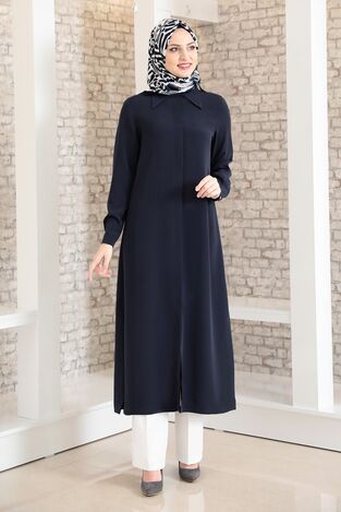 Costume - Longue Tunique & Pantalon - Crêpe - Bleu Marine - MDV2006 