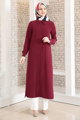 Costume - Longue Tunique & Pantalon - Crêpe - Prune - MDV2006 
