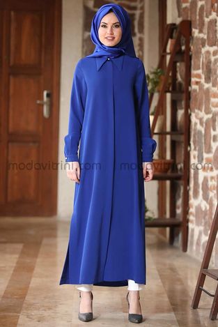 Costume - Longue Tunique & Pantalon - Crêpe - Saxe - MDV2006 