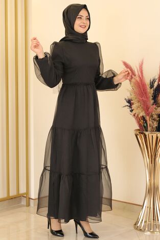 Deniz Abiye Elbise Siyah - Fashion Showcase Design - FSC2150 - Thumbnail