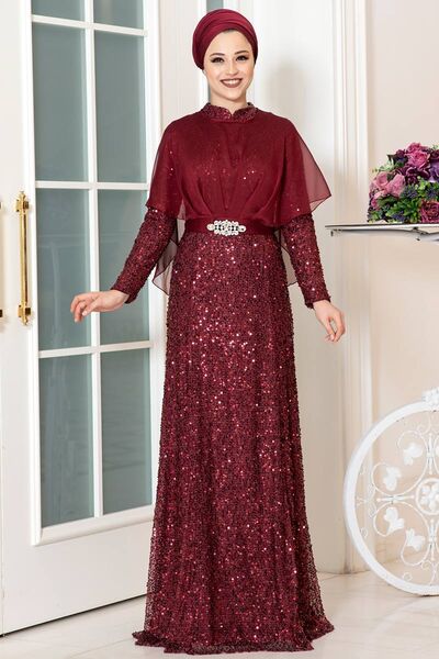 Deren Abiye Bordo - Dresslife Tesettür Giyim - ALM2080