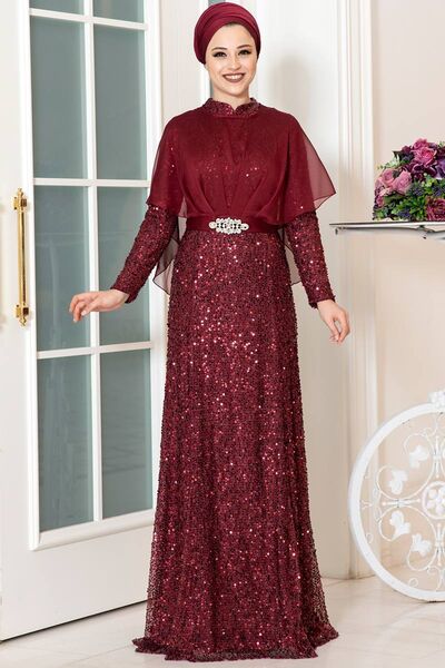 Deren Abiye Bordo - Dresslife Tesettür Giyim - ALM2080