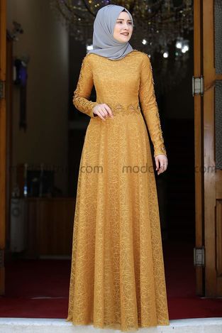 Dilara Evening Dress - Mustard - RNZ1014 - Thumbnail