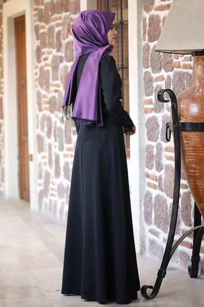 Düğmeli Masal ELbise Siyah - Ahunur Moda Tesettür Giyim - AHN1003