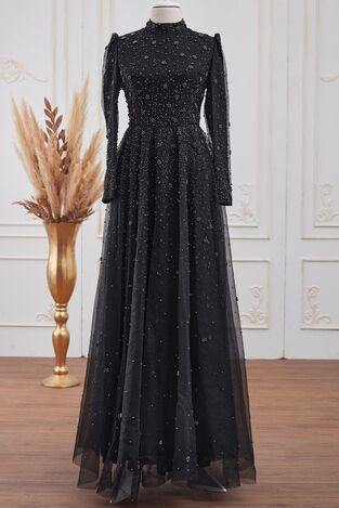 Efnan Abiye Siyah - Dresslife Tesettür Giyim - ALM2108 - Thumbnail