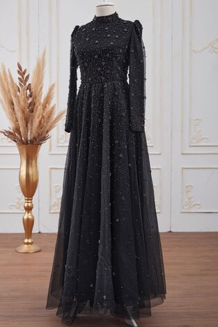 Efnan Abiye Siyah - Dresslife Tesettür Giyim - ALM2108 - Thumbnail