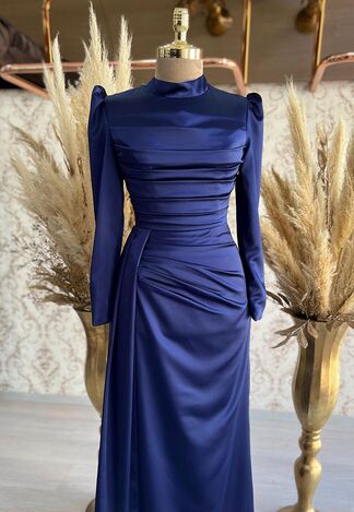 Elçin Abiye Lacivert - Dresslife Tesettür Giyim - ALM2096 - Thumbnail
