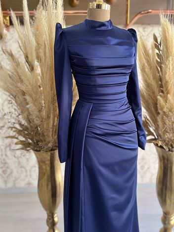 Elçin Abiye Lacivert - Dresslife Tesettür Giyim - ALM2096 - Thumbnail