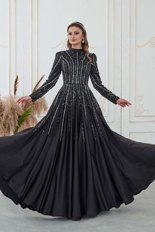 Emma Abiye Siyah - Dresslife Tesettür Giyim - DRS3014 - Thumbnail
