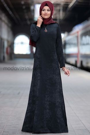 Esin Dress - Velvet - Black - SRT1099 - Thumbnail
