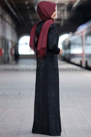 Esin Kadife Elbise Siyah - SRT1099 - Thumbnail