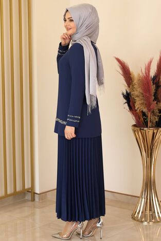 Eteği Piliseli İkili Takım İndigo - Fashion Showcase Design - ALY1003 - Thumbnail