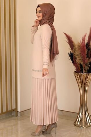Eteği Piliseli İkili Takım Taş - Fashion Showcase Design - ALY1003 - Thumbnail