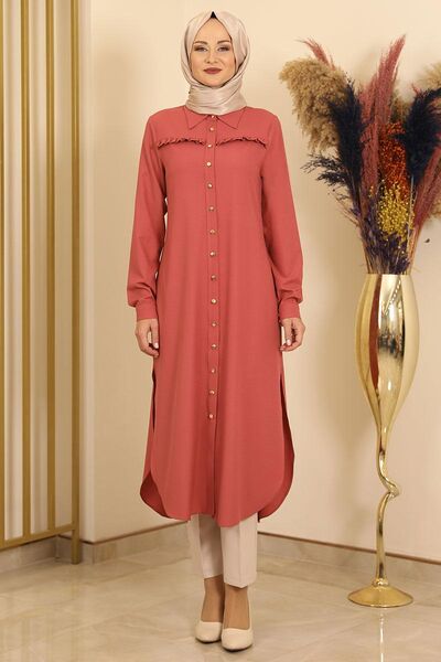 Fırfırlı Uzun Tunik Gül Kurusu - Fashion Showcase Design - FSC2118