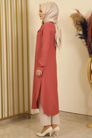 Fırfırlı Uzun Tunik Gül Kurusu - Fashion Showcase Design - FSC2118 - Thumbnail