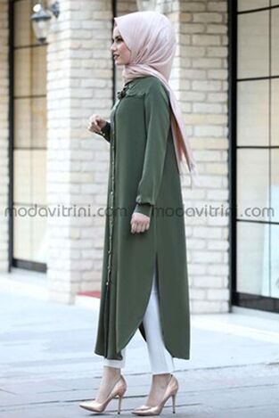 Fırfırlı Uzun Tunik Haki - Fashion Showcase Design - FSC2118 - Thumbnail