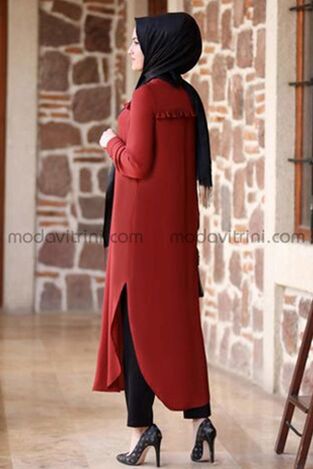 Fırfırlı Uzun Tunik Kiremit - Fashion Showcase Design - FSC2118 - Thumbnail